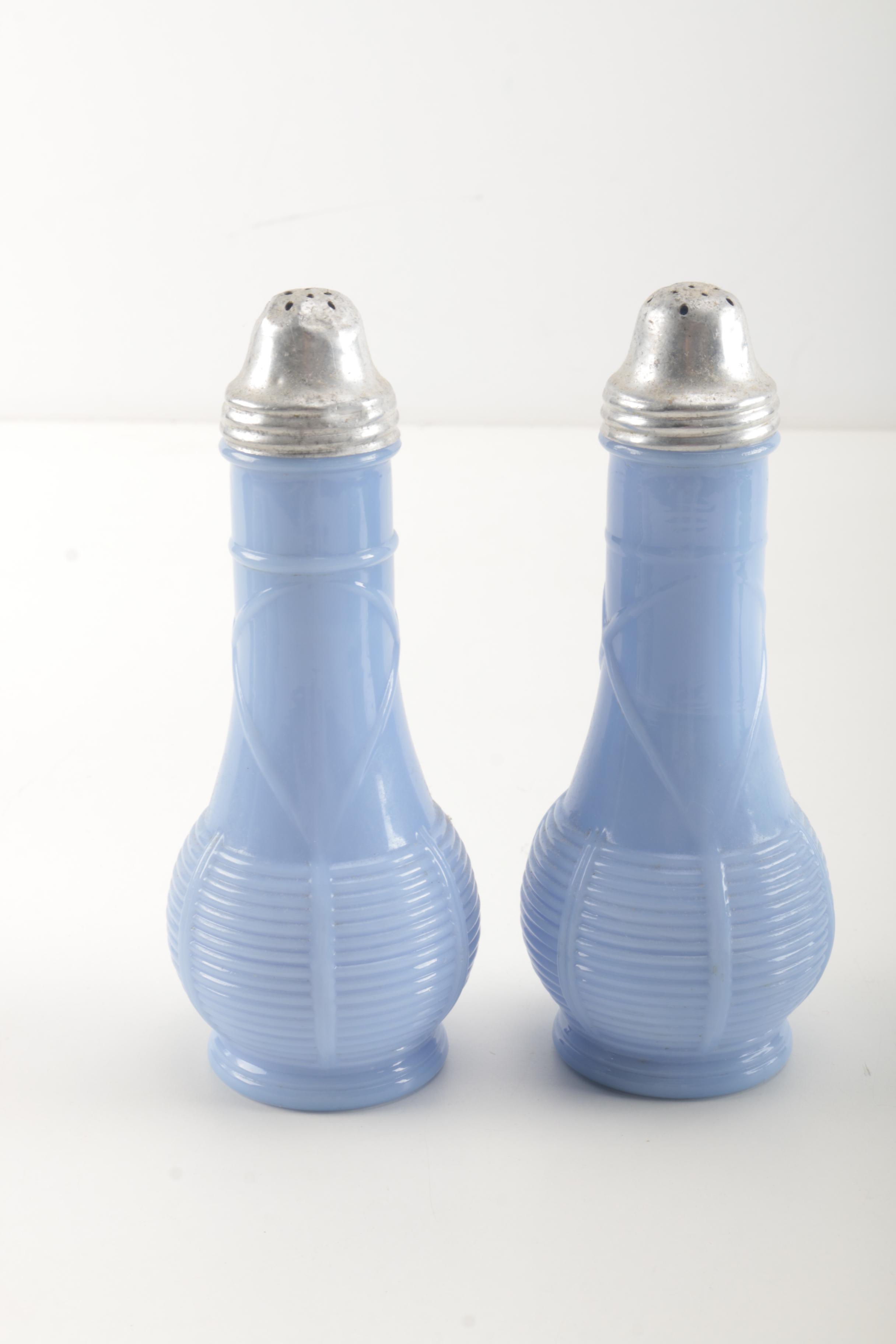 Vintage Glass Condiment Containers including Jadeite and Delphite