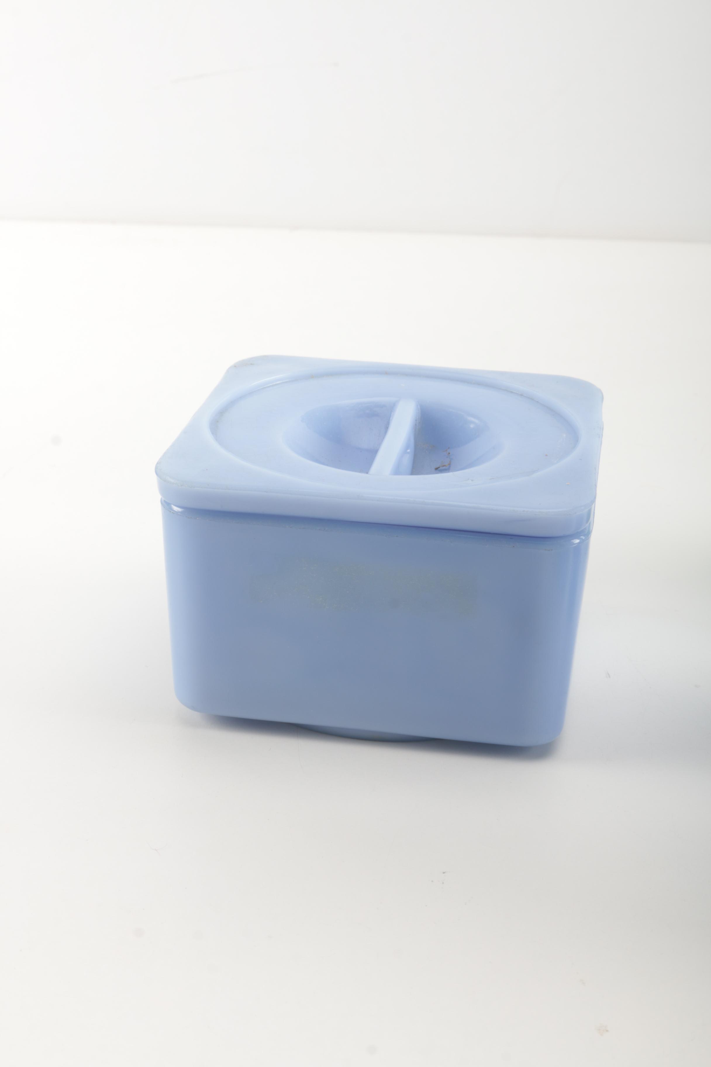 Vintage Glass Condiment Containers including Jadeite and Delphite