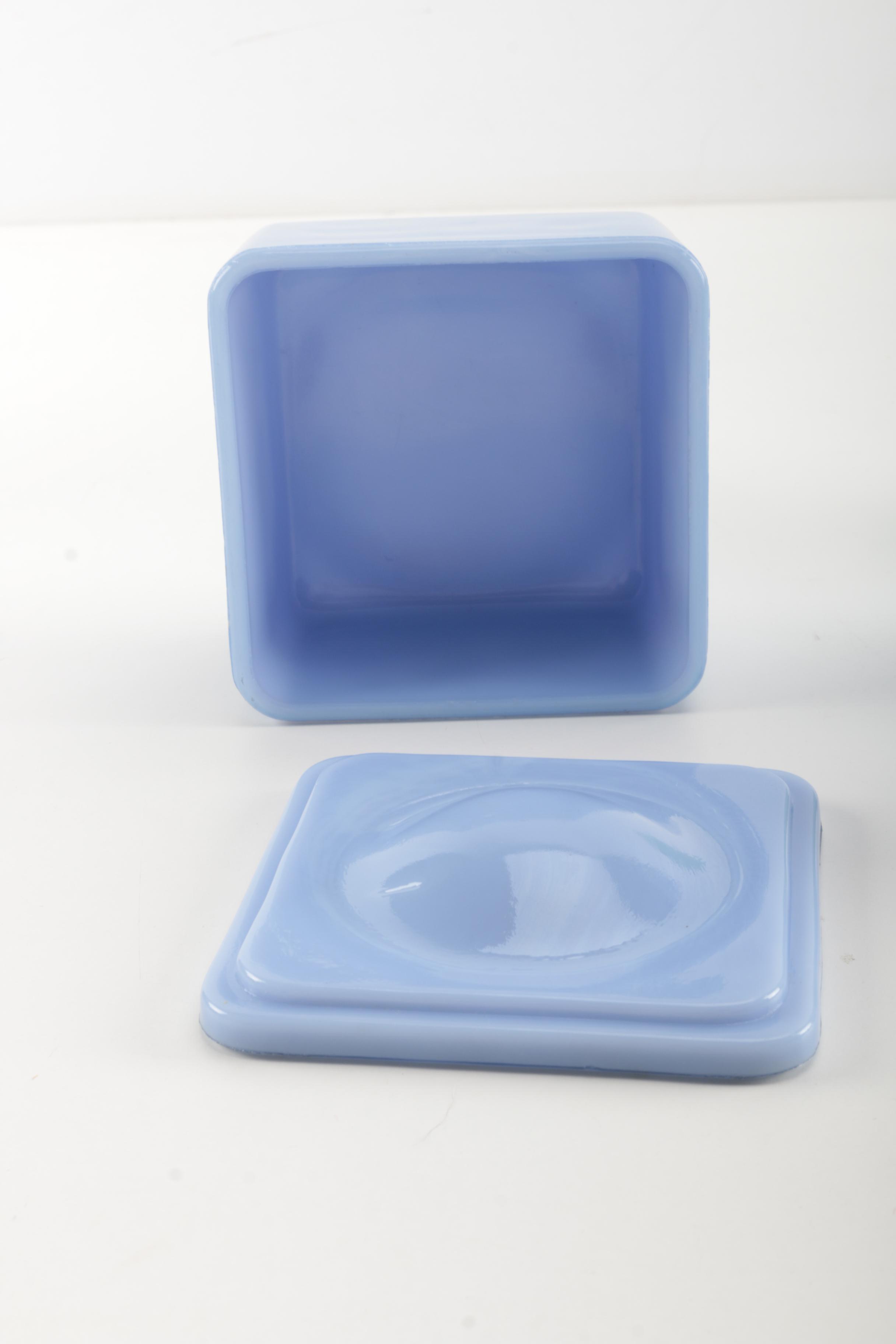 Vintage Glass Condiment Containers including Jadeite and Delphite