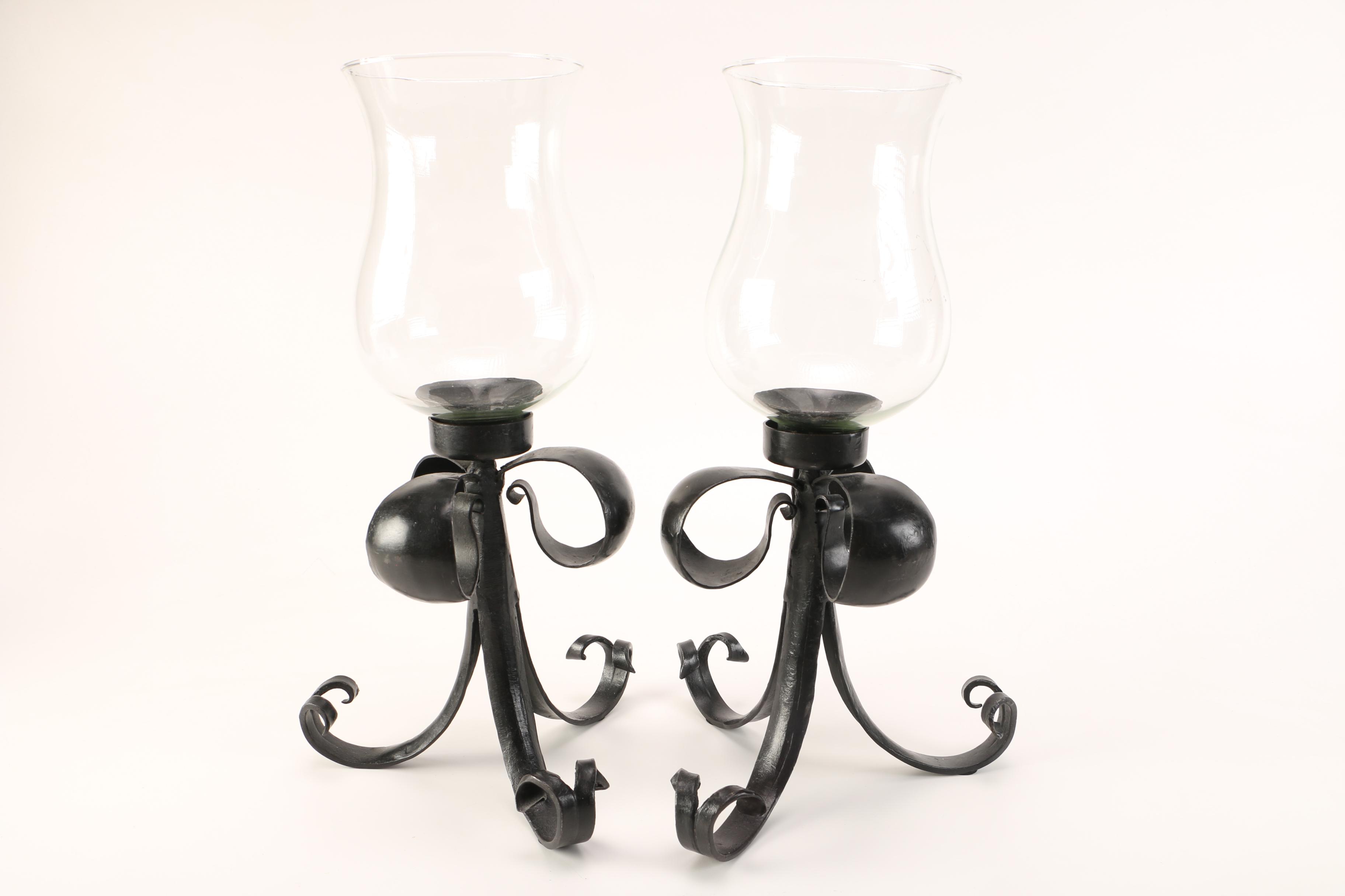 Group of Candleholders With Glass Shades