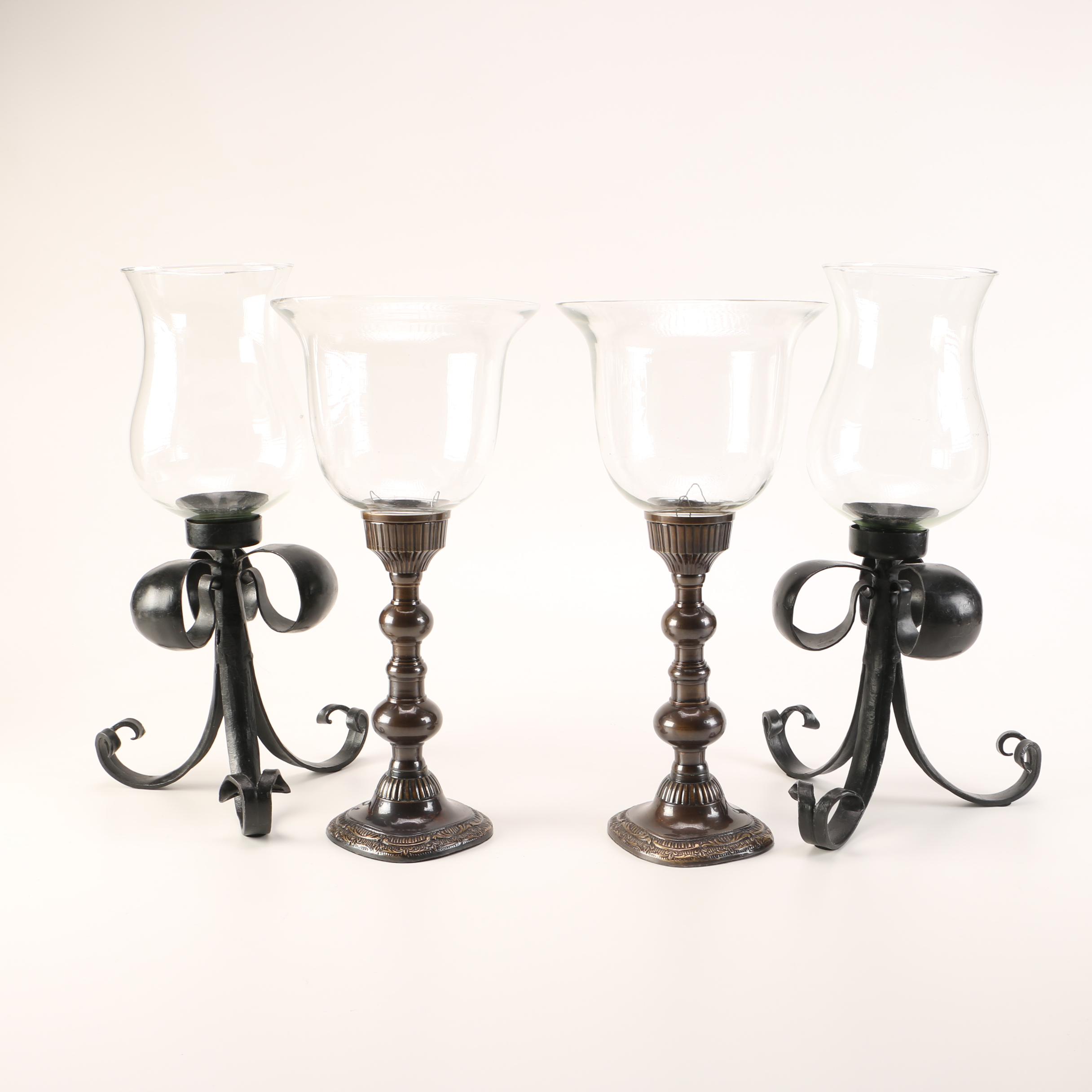 Group of Candleholders With Glass Shades