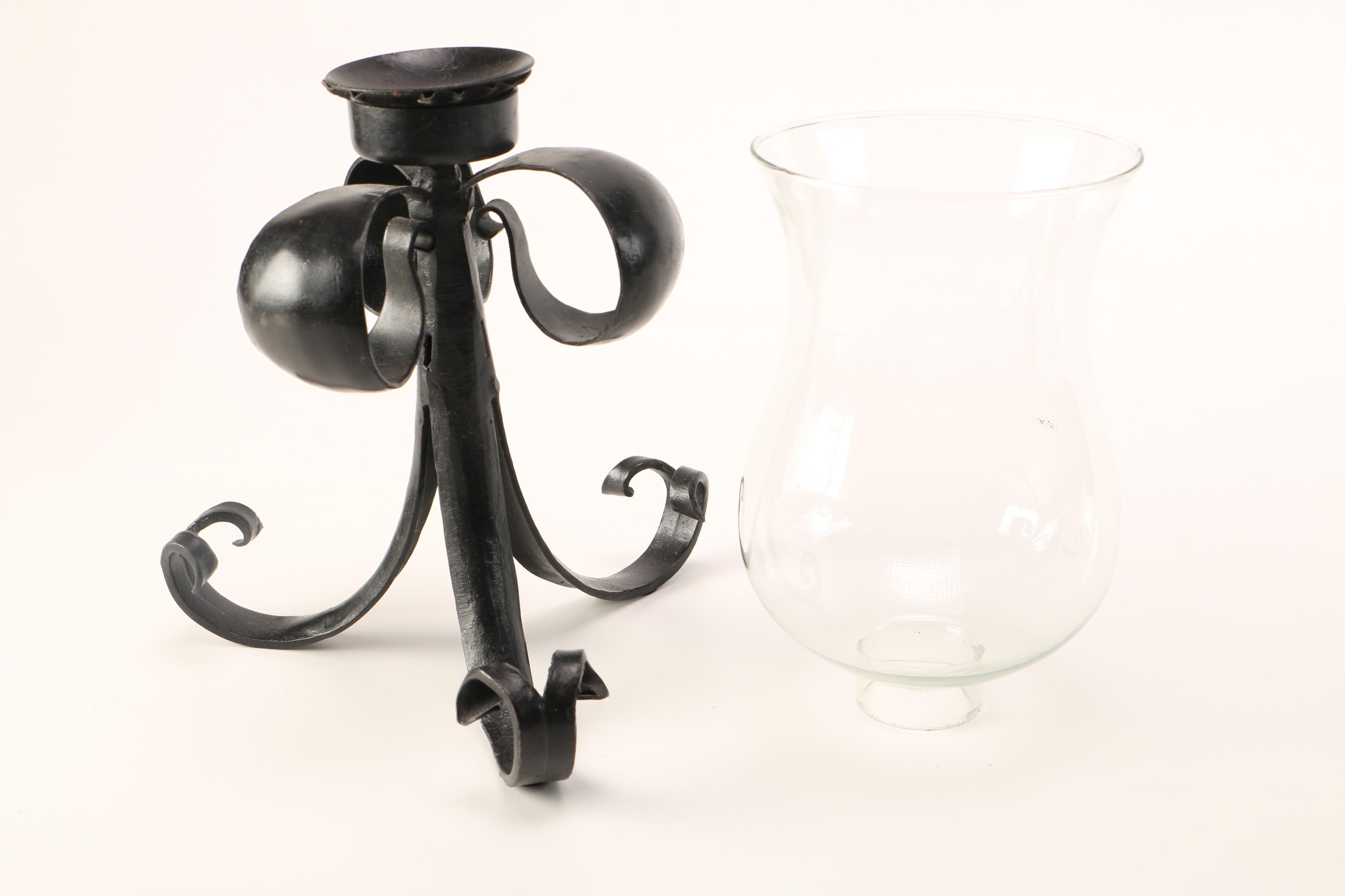 Group of Candleholders With Glass Shades