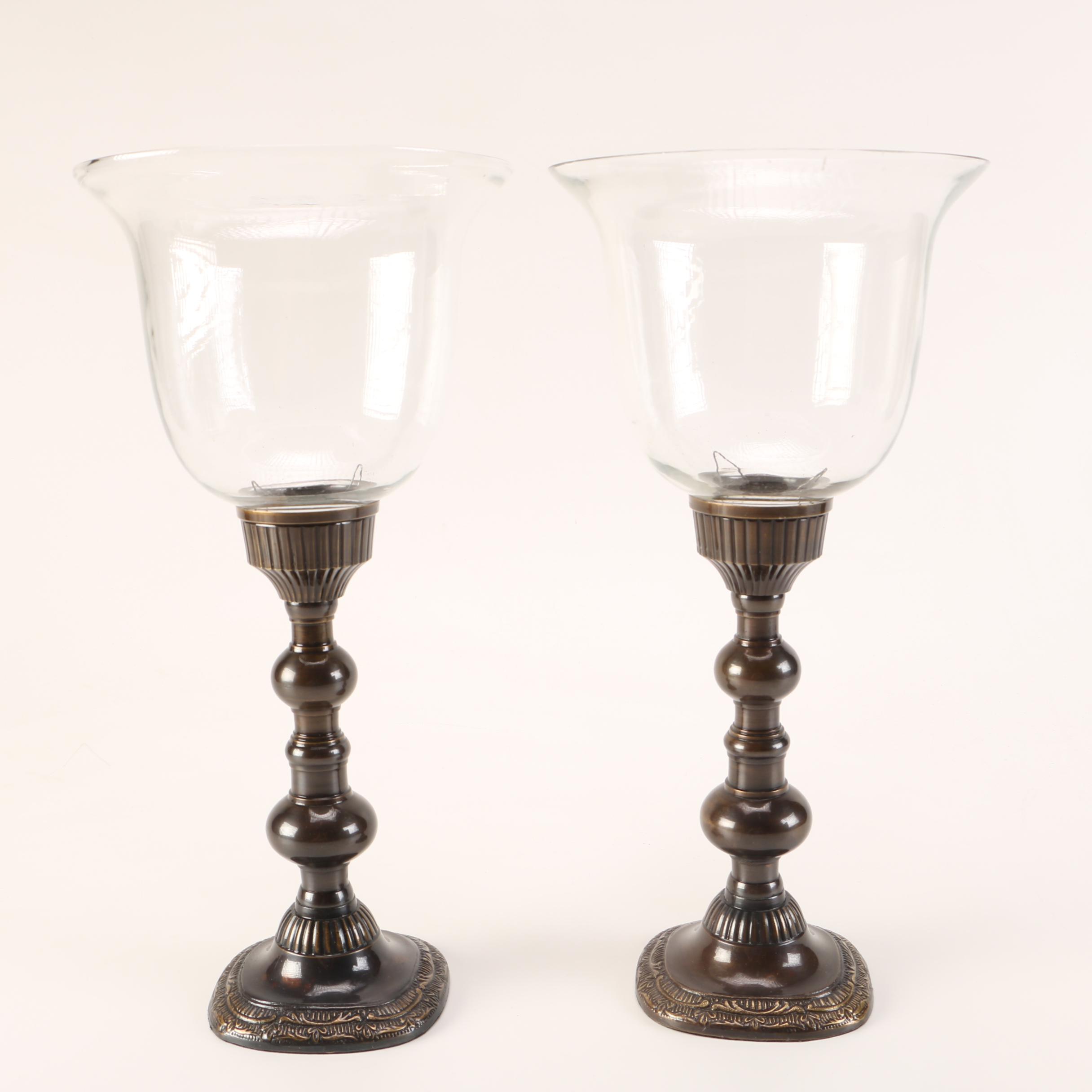 Group of Candleholders With Glass Shades