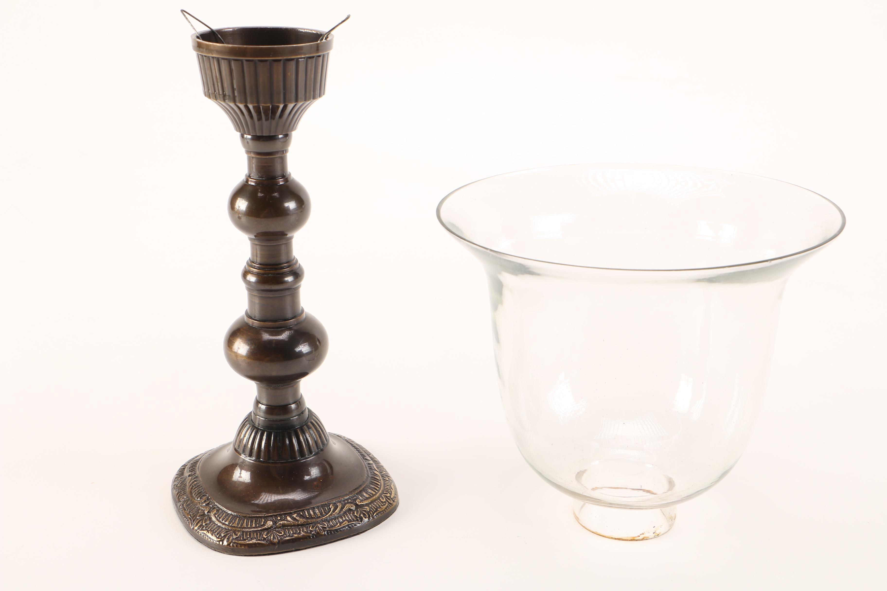 Group of Candleholders With Glass Shades