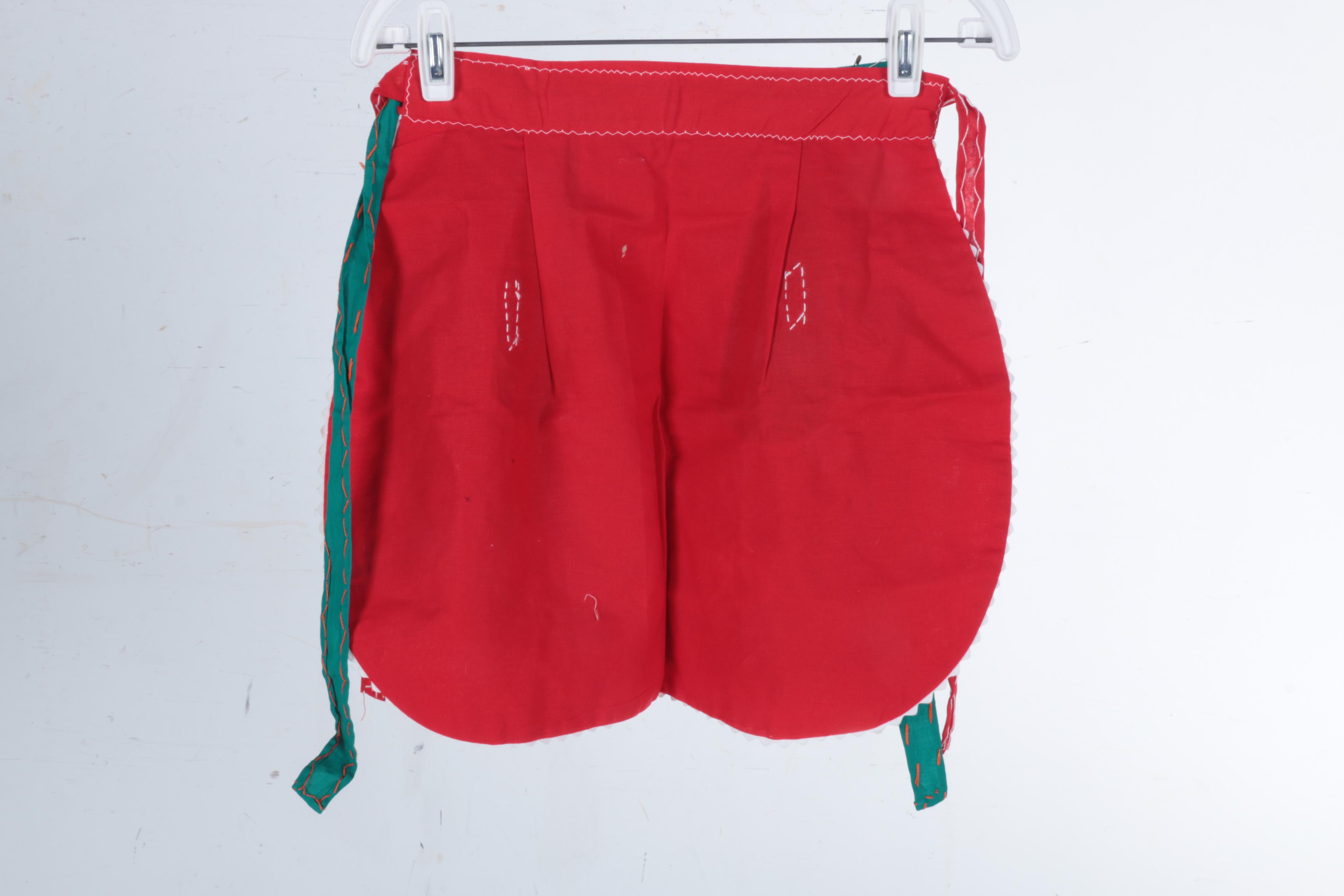 Red and Teal Vintage Embroidered Aprons