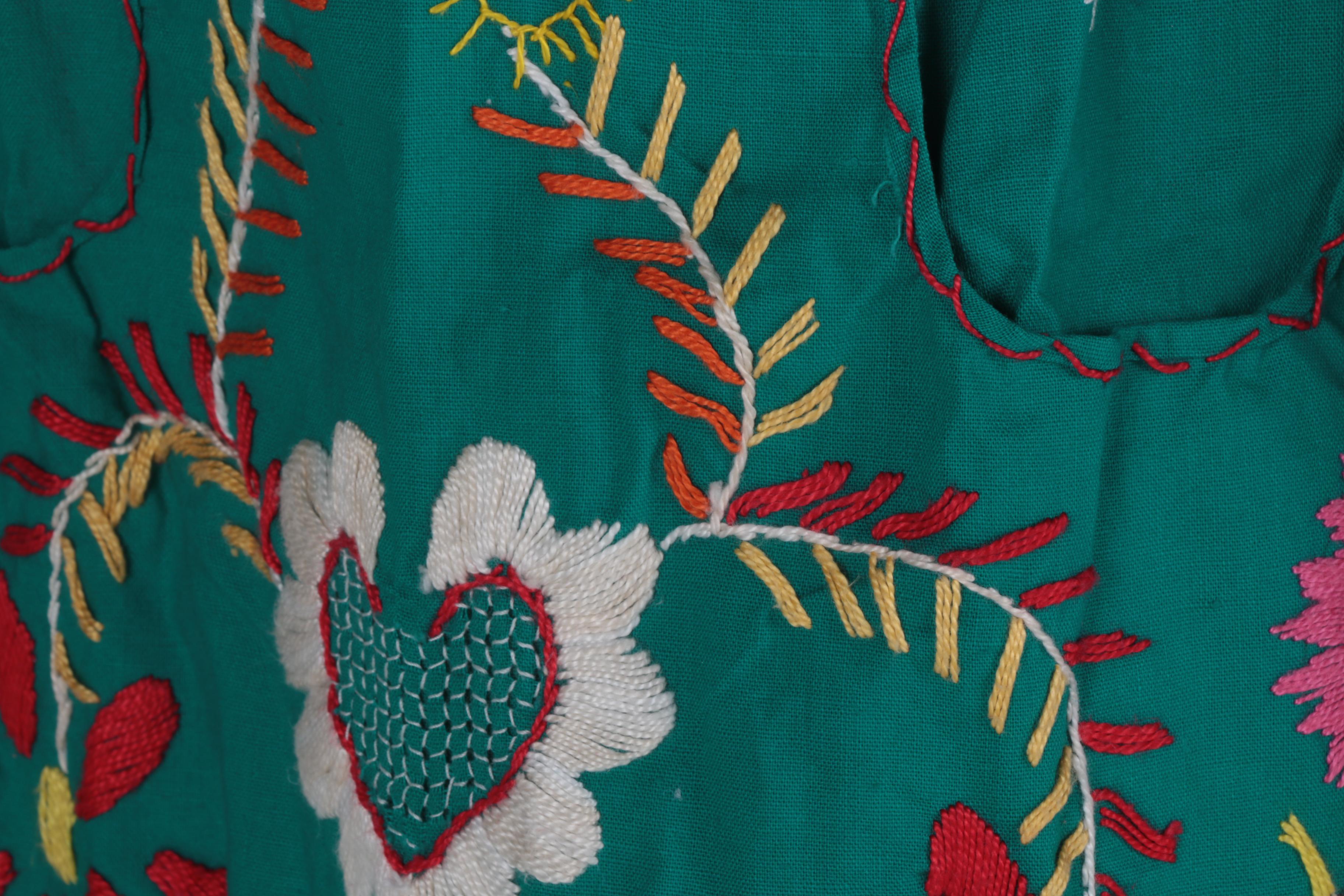 Red and Teal Vintage Embroidered Aprons