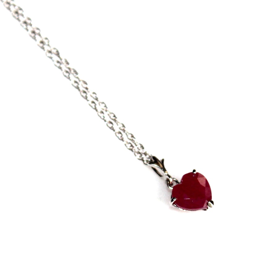 14K White Gold and Ruby Heart Necklace