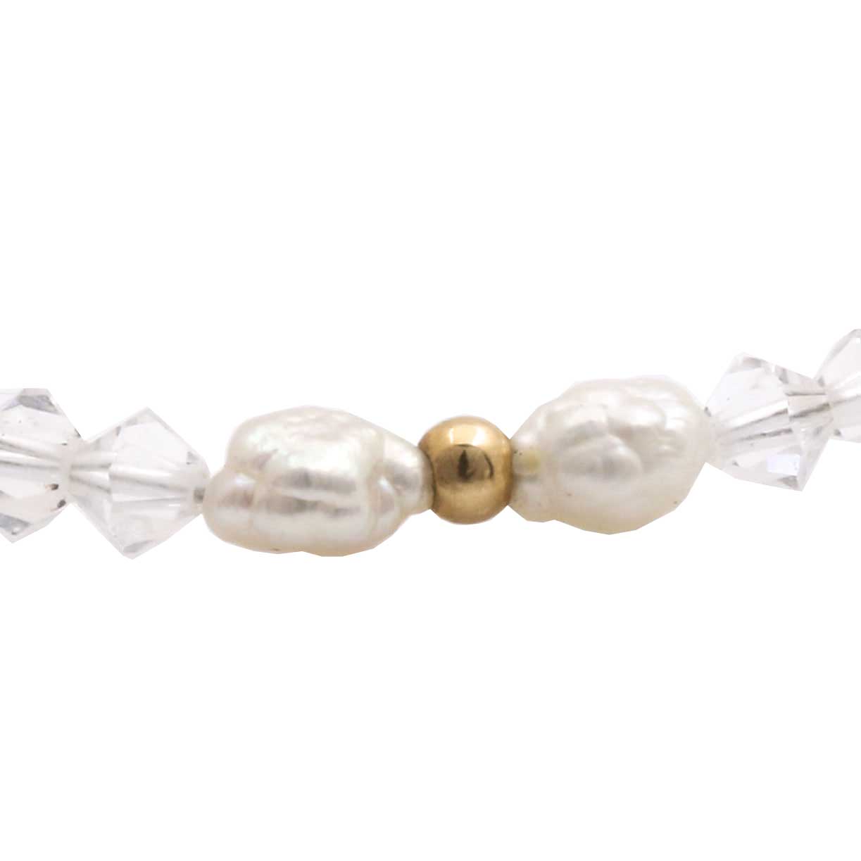 14K White and Yellow Gold Cultured Pearl and Glass Crystal Bracelet and Earrings