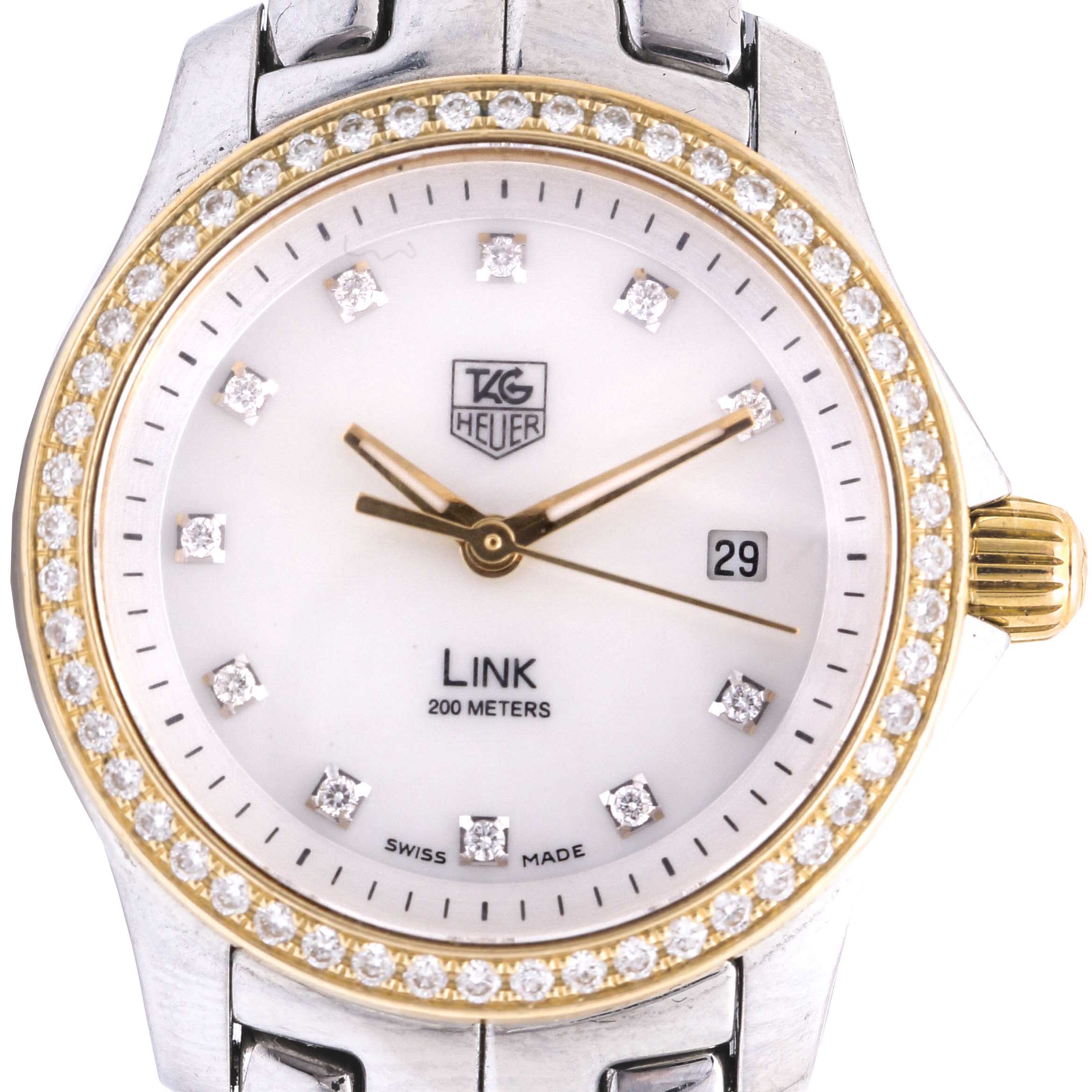 Tag Heuer "Link" Swiss Made Stainless Steel and 18K Yellow Gold Diamond Watch