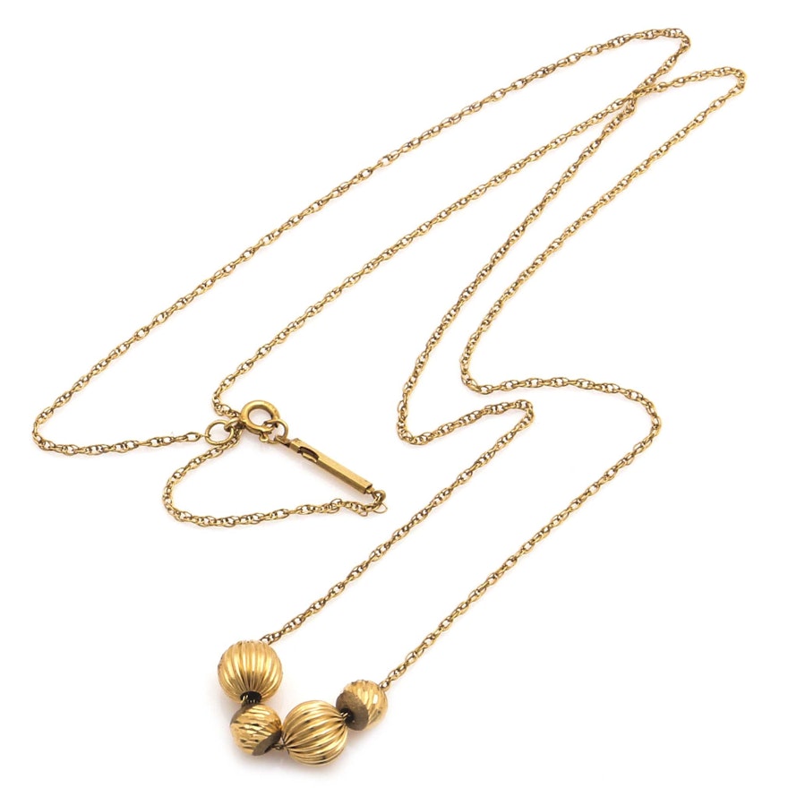 14K Yellow Gold Beads and Rope Chain Necklace