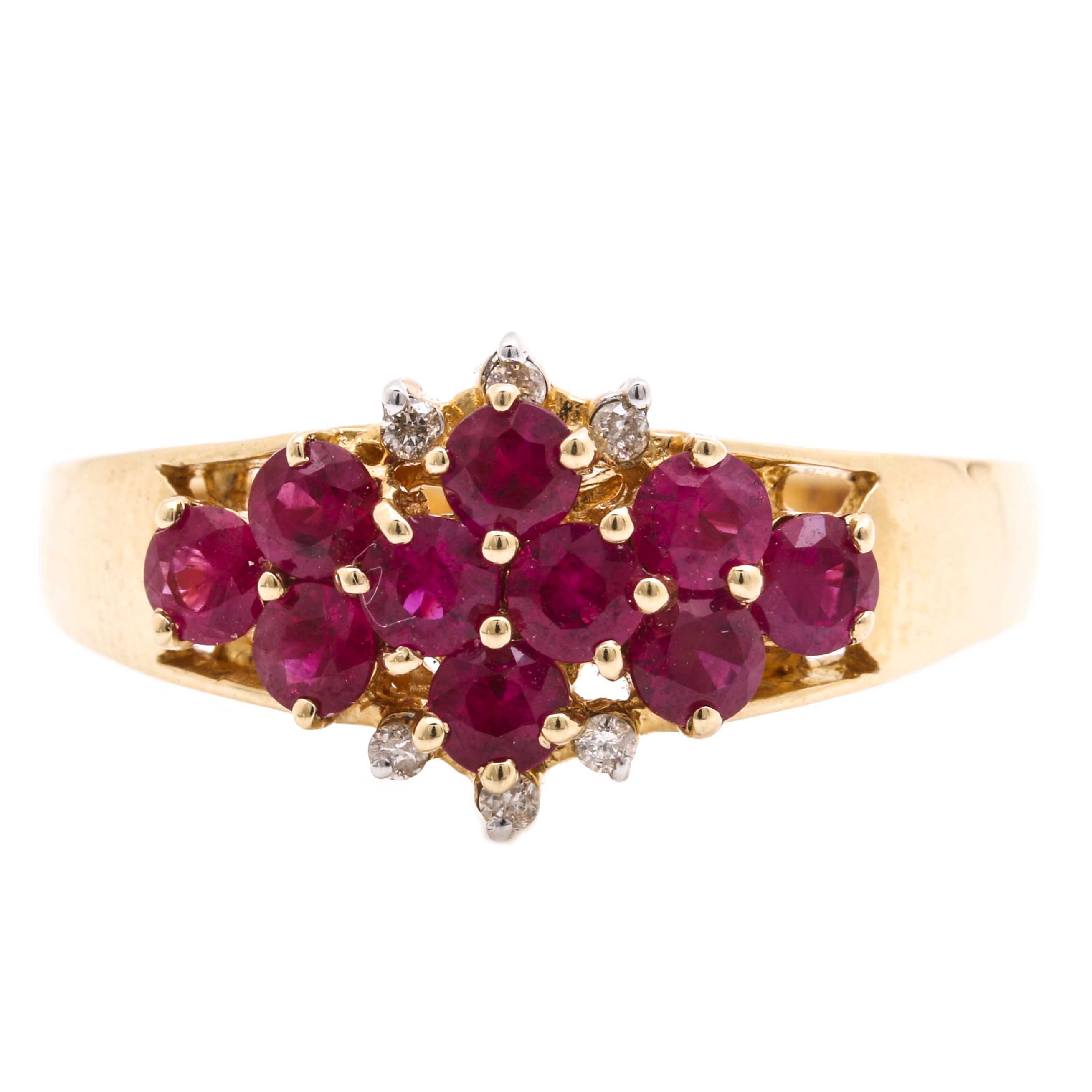 14K Yellow Gold Ruby and Diamond Ring