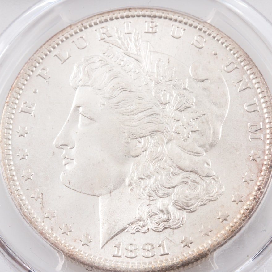 Encapsulated and Graded MS64+ (by PCGS) 1881 S Morgan Silver Dollar