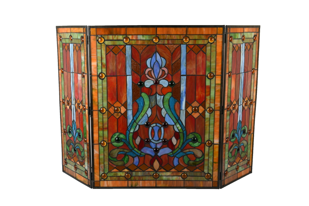 Decorative Stained Glass Fireplace Screen