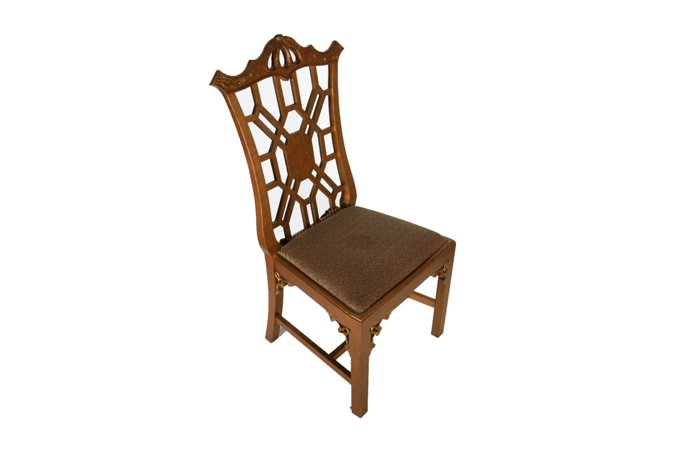 Carved Wooden Chairs with Upholstered Seat and Tassel