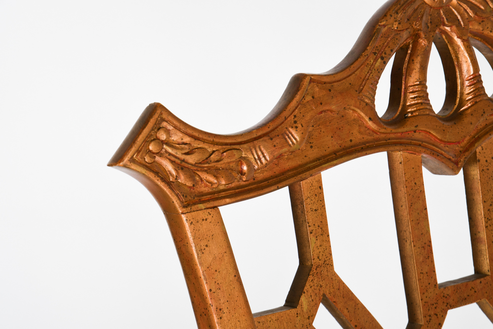 Carved Wooden Chairs with Upholstered Seat and Tassel