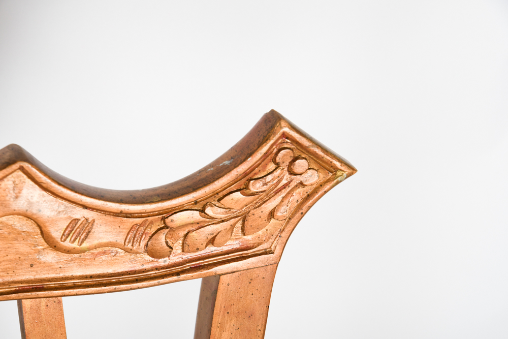 Carved Wooden Chairs with Upholstered Seat and Tassel