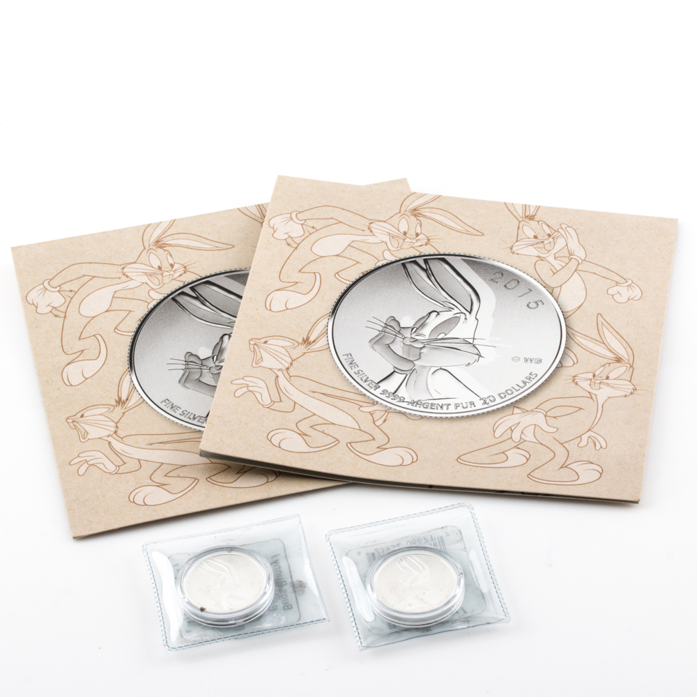 Pair of 2015 Silver Bugs Bunny $20 Coins From the Royal Canadian Mint