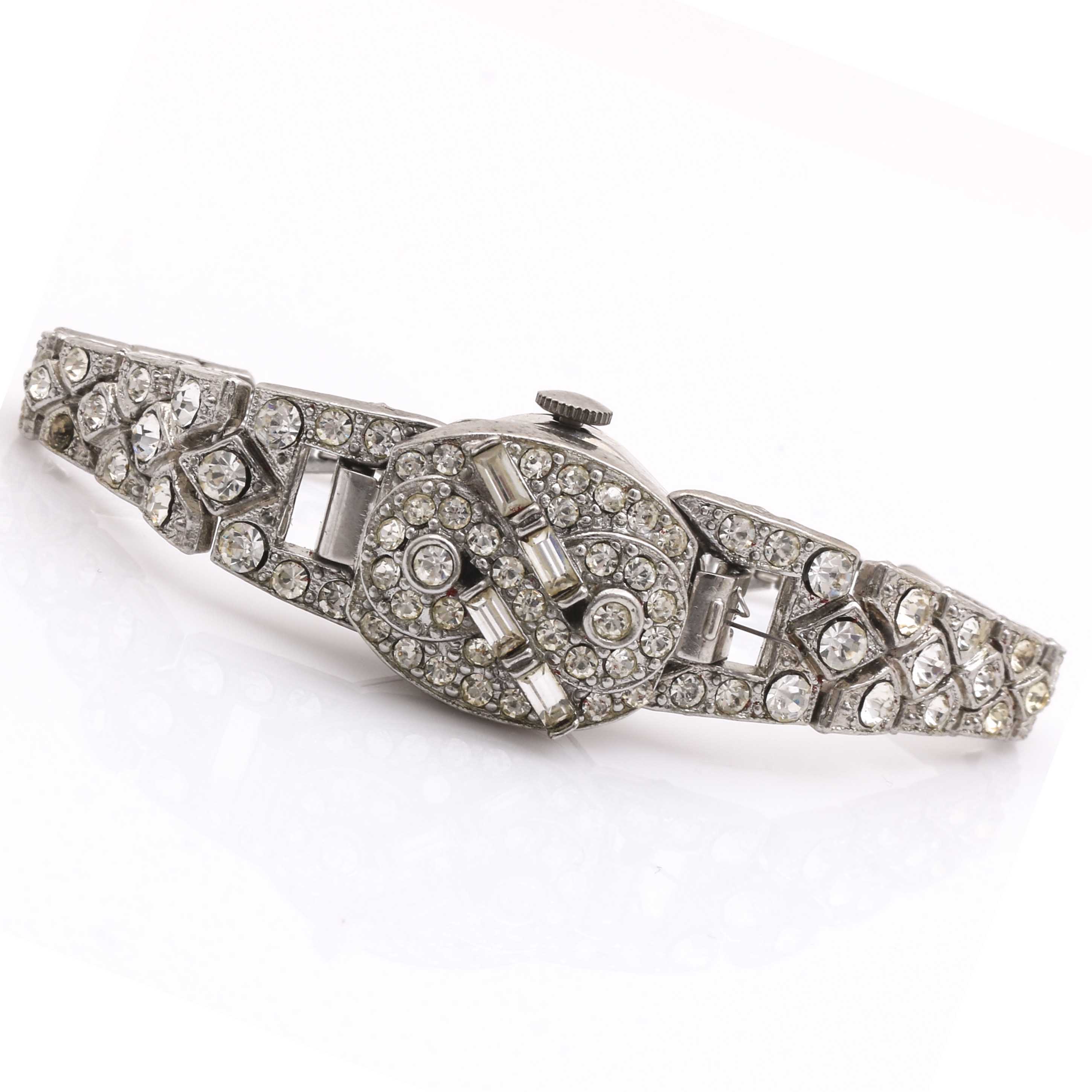 Semag Silver Tone Glass Crystal Encrusted Watch