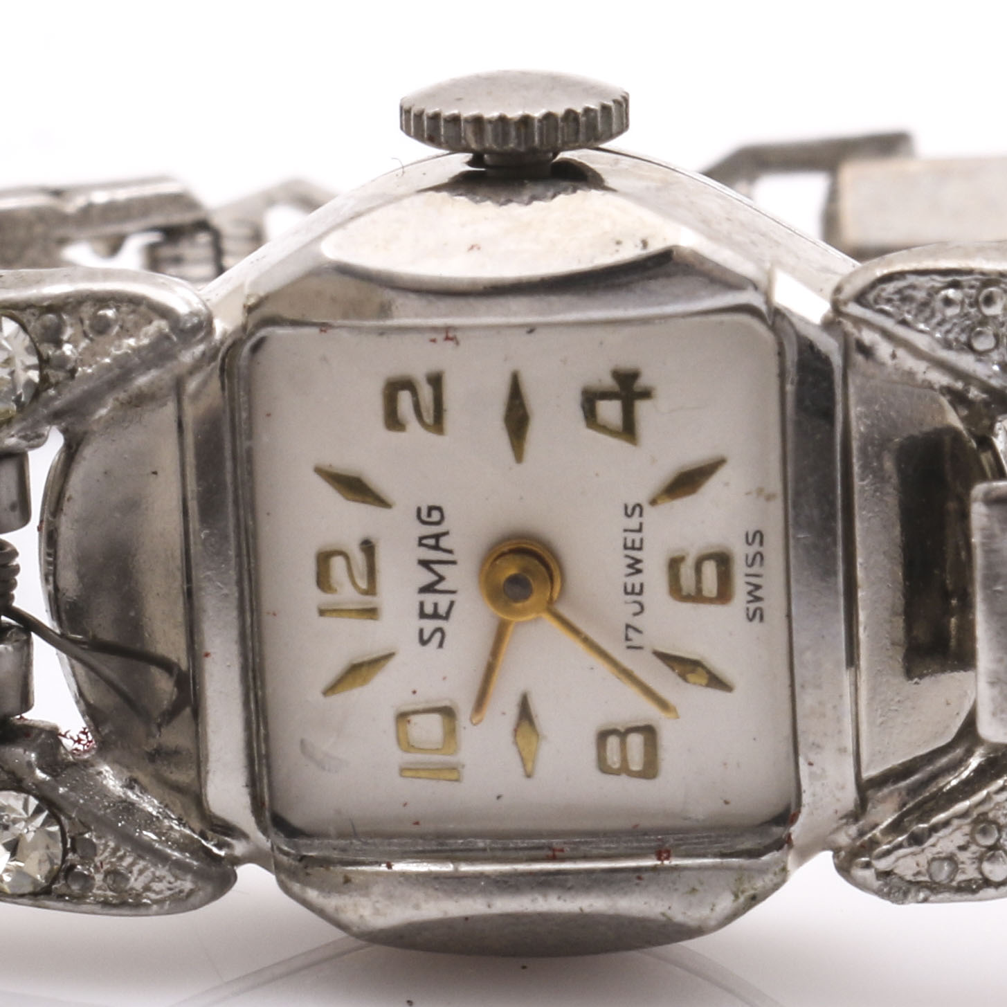 Semag Silver Tone Glass Crystal Encrusted Watch