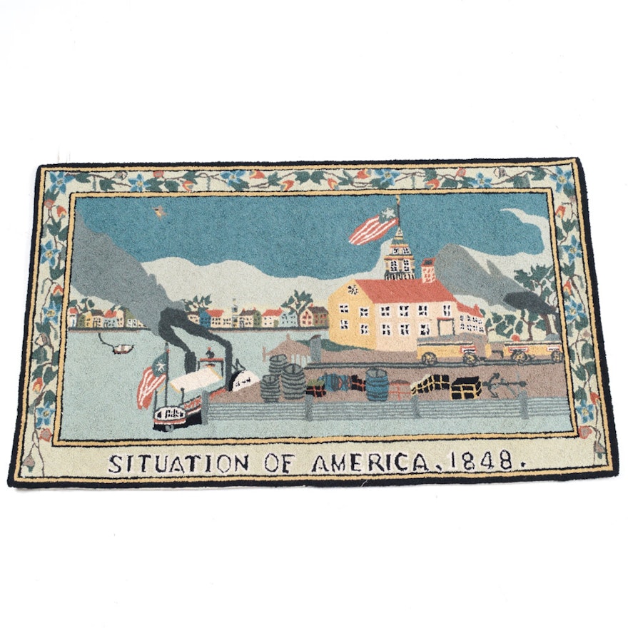 Hand-Tufted Pictorial Accent Rug of "Situation of America, 1848"