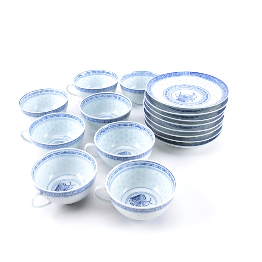 Chinese Blue and White Teacups and Saucers
