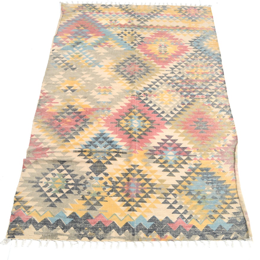 Hand-Printed Indo-Turkish Kilim Rug