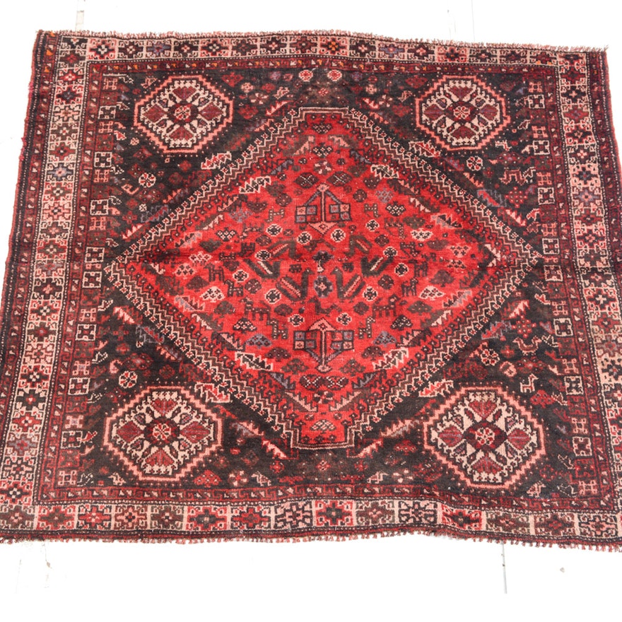 Semi-Antique Hand-Knotted Persian Shiraz Pictorial Rug