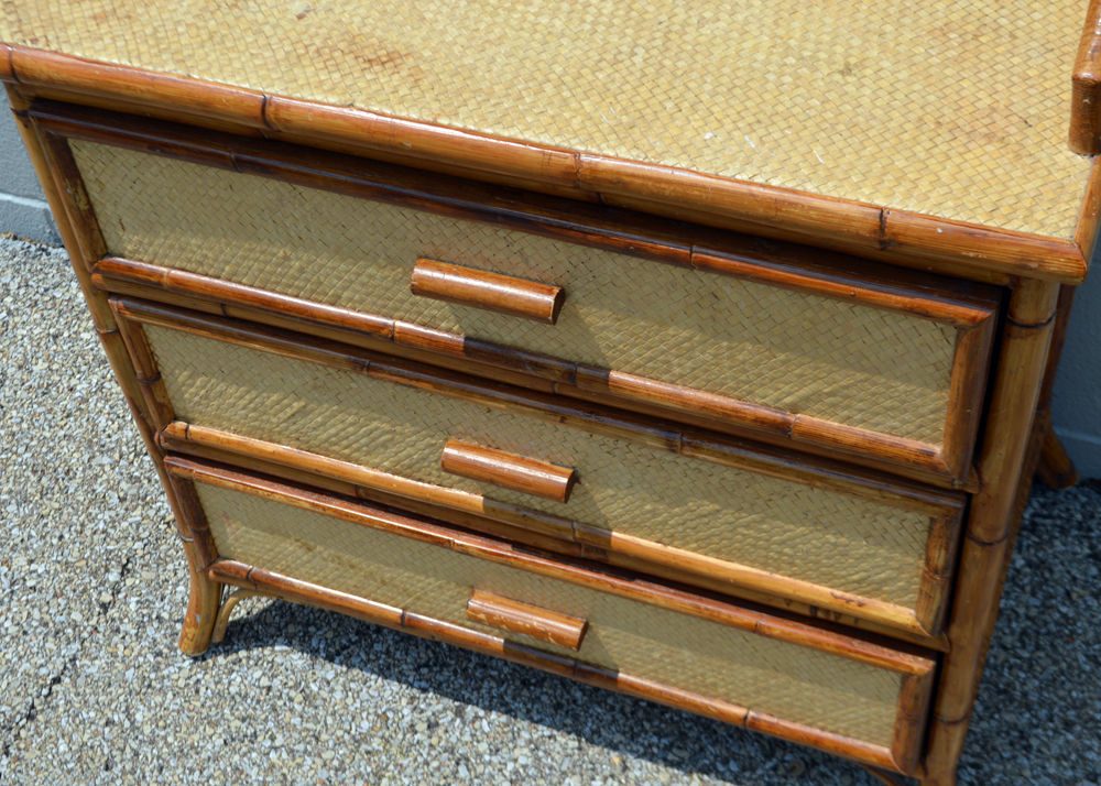 Mid-Century Three-Drawer Bamboo Chest