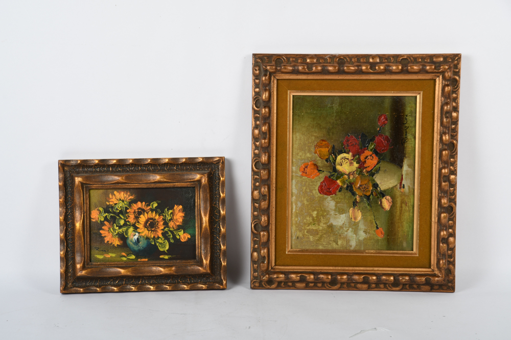 Vintage Framed Floral Still Life Oil Paintings