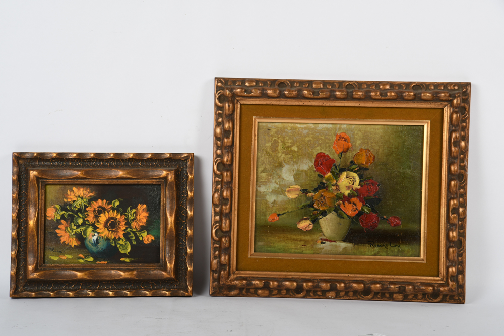 Vintage Framed Floral Still Life Oil Paintings