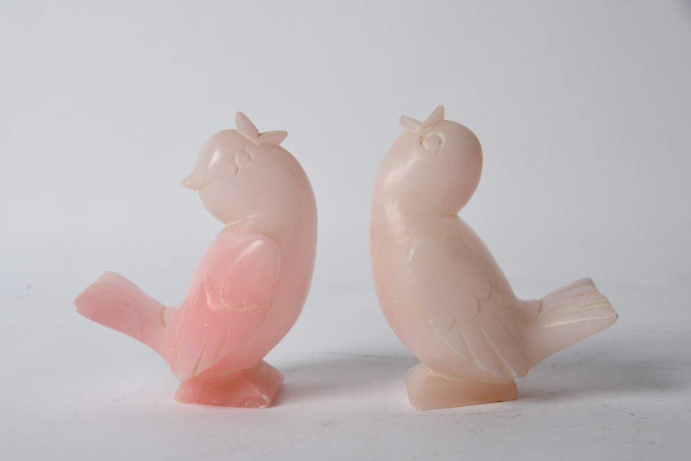 Italian Carved Alabaster Birds and Lidded Dish
