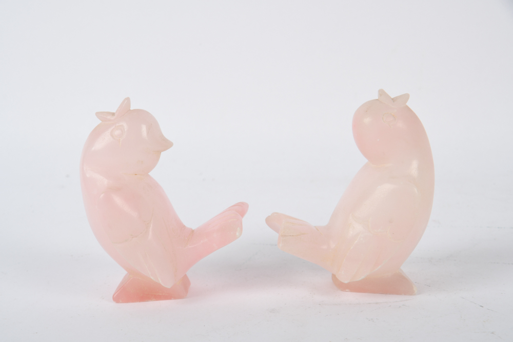 Italian Carved Alabaster Birds and Lidded Dish