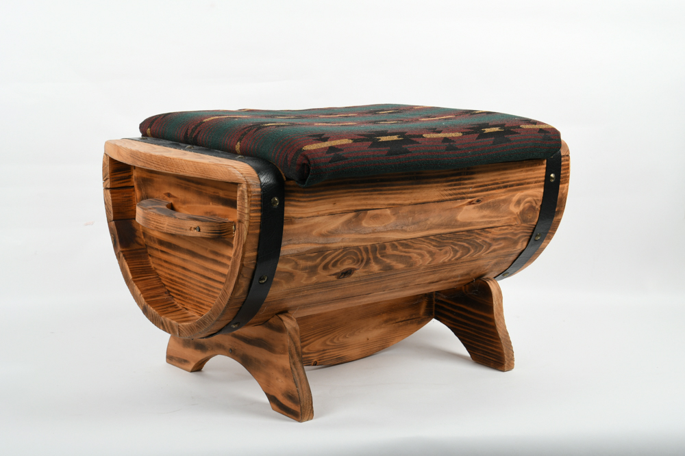 Oak Half Barrel Storage Foot Stool