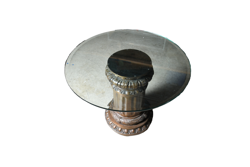 Glass Table Top with Bronze Pedestal Base