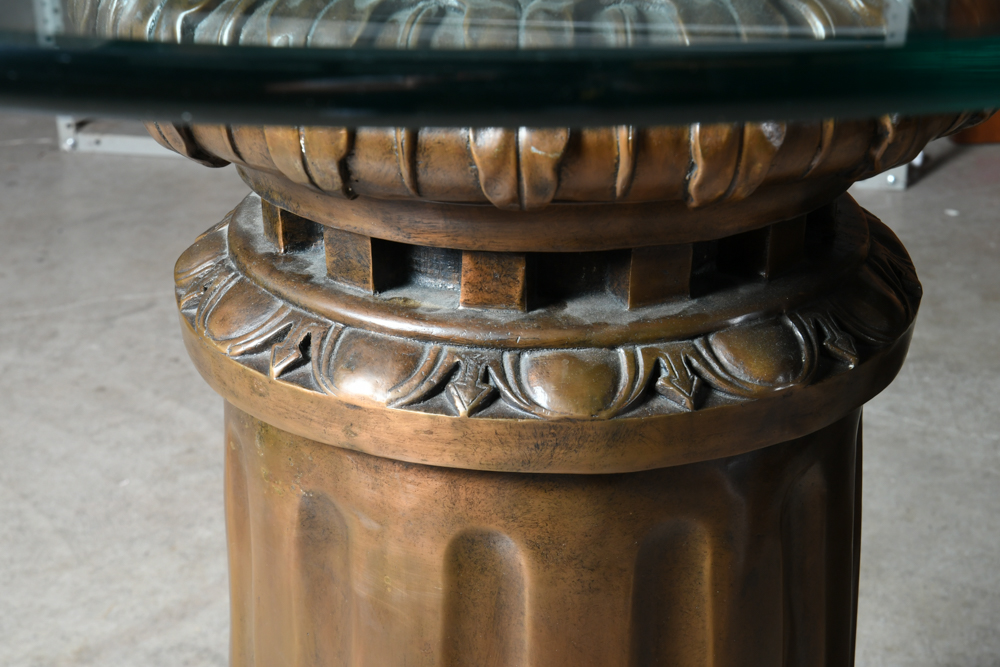 Glass Table Top with Bronze Pedestal Base