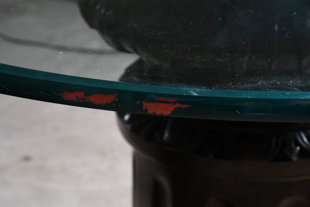 Glass Table Top with Bronze Pedestal Base