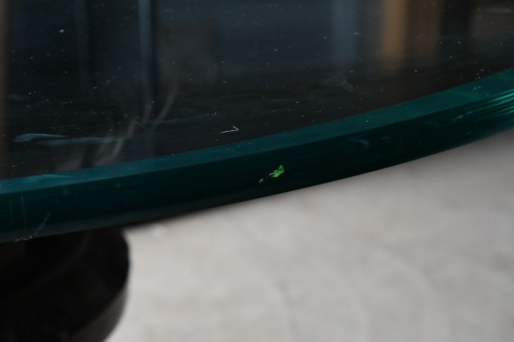 Glass Table Top with Bronze Pedestal Base