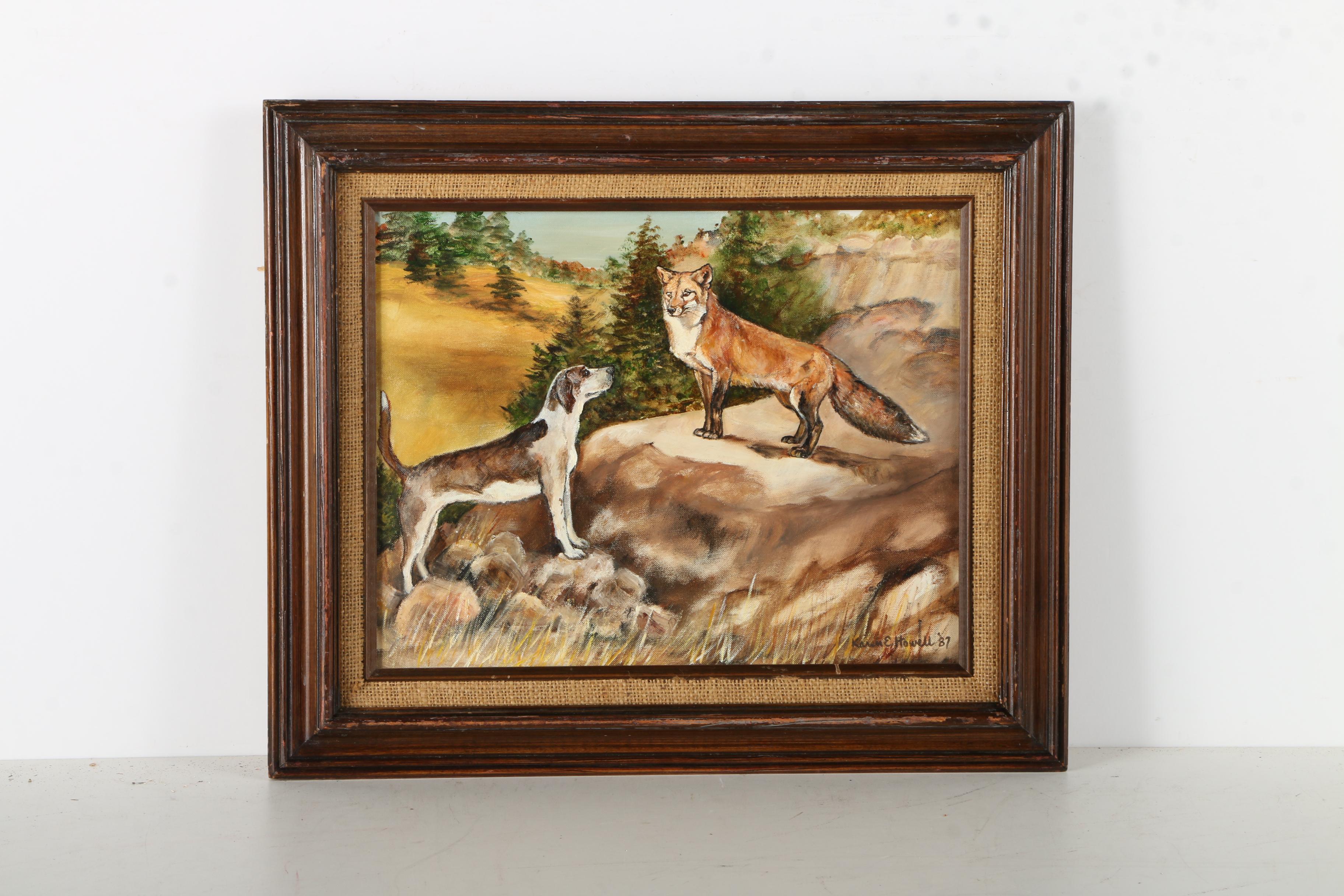 Fox Themed Art Including Oil on Canvas and Offset Lithograph