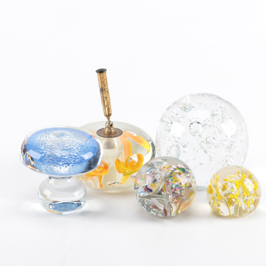 Collection of Glass Paperweights and Pen Holder