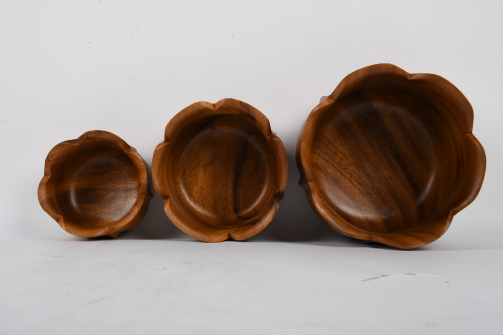 Wooden Tray with Nesting Bowls and Utensils