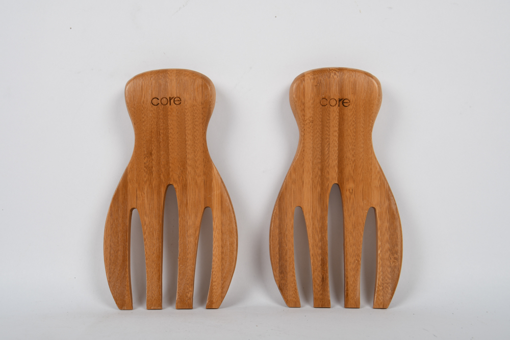 Wooden Tray with Nesting Bowls and Utensils