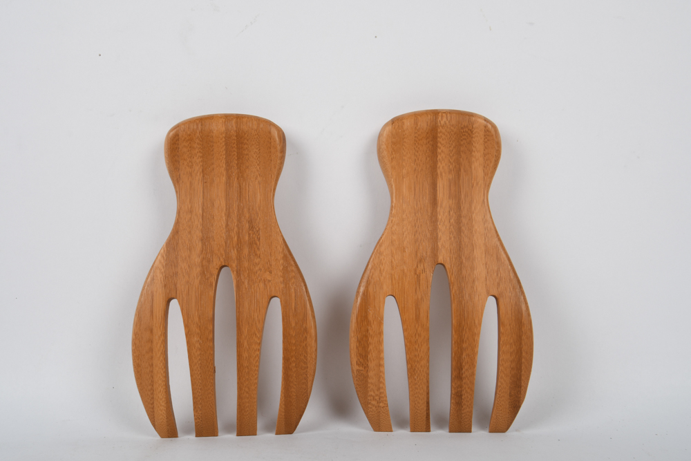 Wooden Tray with Nesting Bowls and Utensils