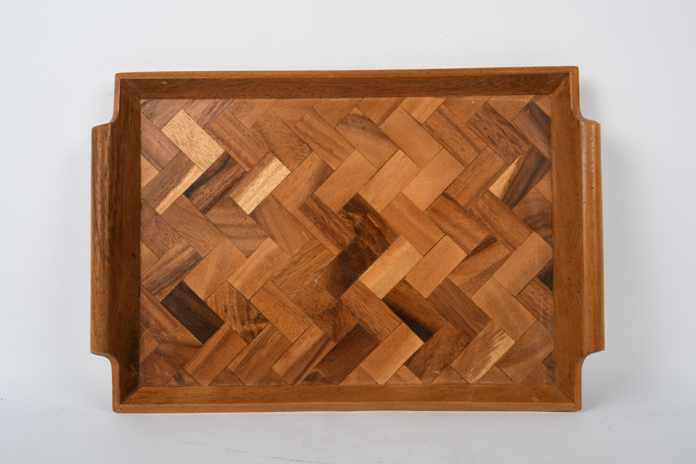 Wooden Tray with Nesting Bowls and Utensils