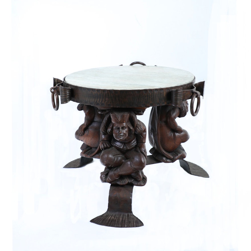 Marble Top Side Table With Figural Base