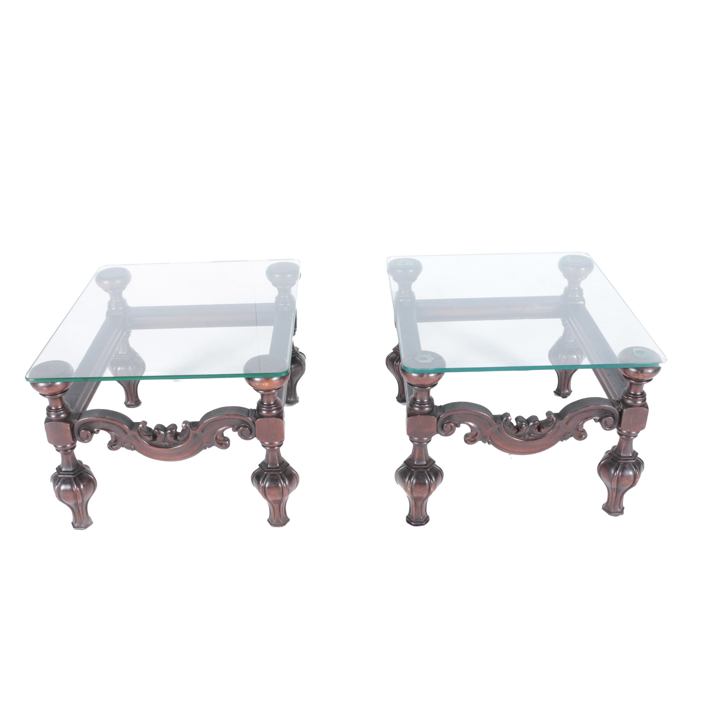 Renaissance Revival Inspired Glass Top Side Tables