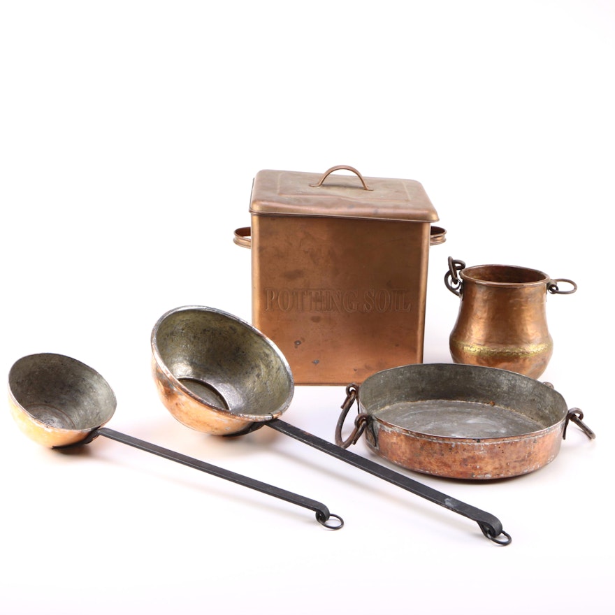 Assorted Vintage Copper Decor, Containers and Ladles