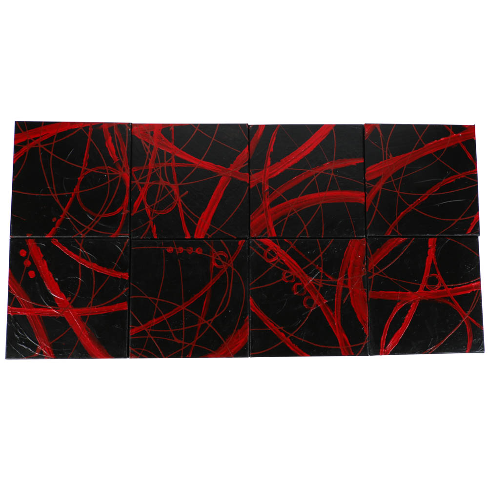 Eight-Panel Acrylic Painting "Abstract Intricacy in Red" by Robert Kwon