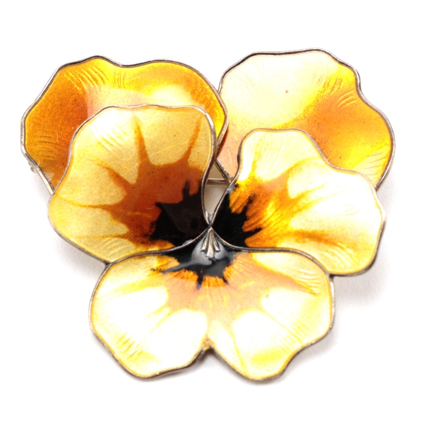 David Anderson Sterling Silver and Enamel Pansy Brooch