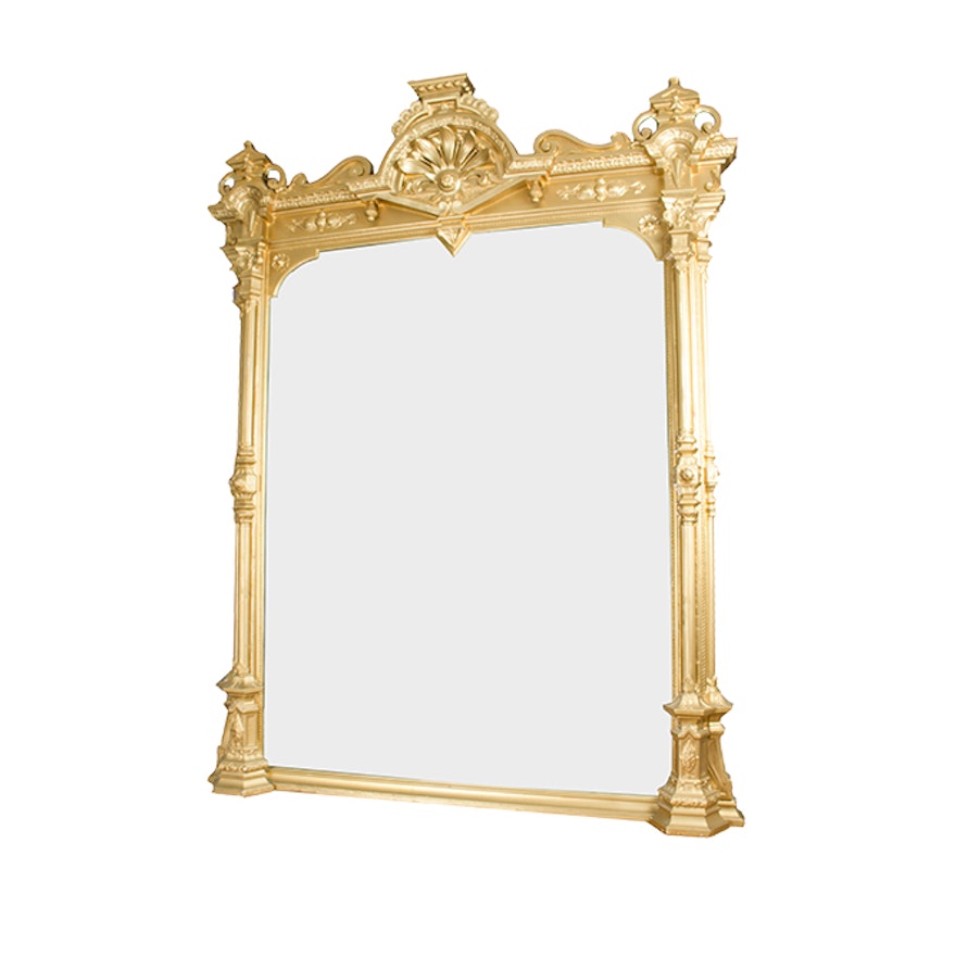 Large Ornate Gold Tone Wood Framed Mirror