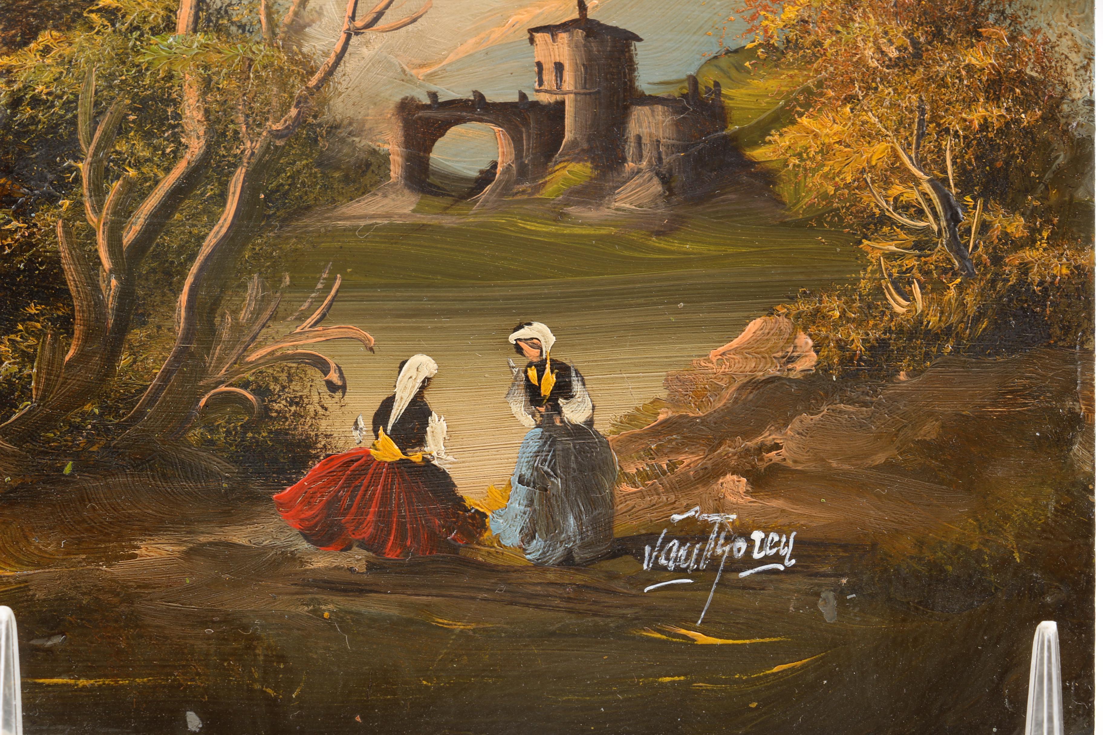 Small Scale Oil Painting on Copper Plate of Arquitectural Landscape